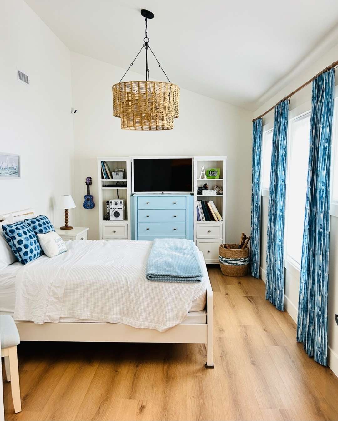 Bedroom painting with blue accents